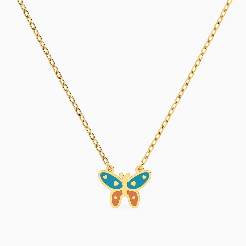 Miss L' by L'azurde Kids Butterfly Enamel Coated Necklace in 14K Gold - Image 1
